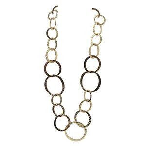 Gold Tone Hammered Link Chain Necklace With Adjustable Clasp 27 in